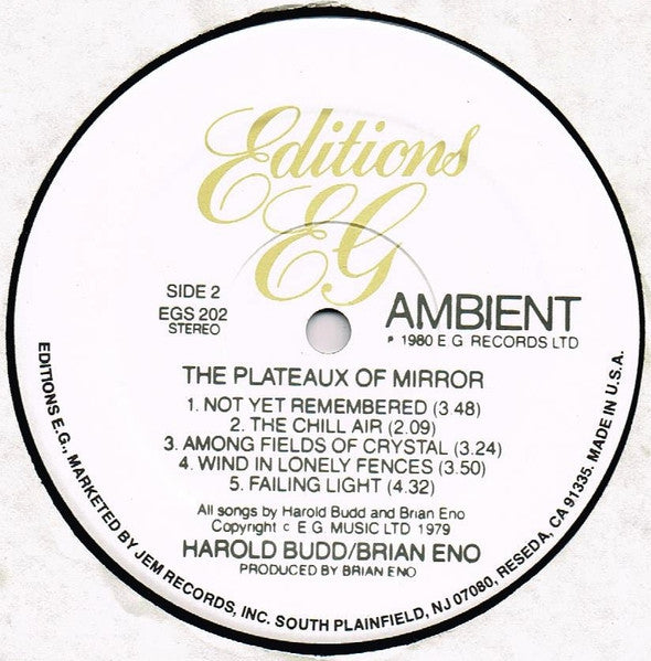 Harold Budd, Brian Eno – Ambient 2 (The Plateaux Of Mirror) LP vinyl record, image 4 of 4