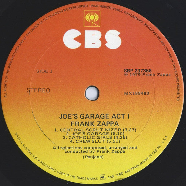 Frank Zappa – Joe's Garage Act I LP vinyl record, image 6 of 7
