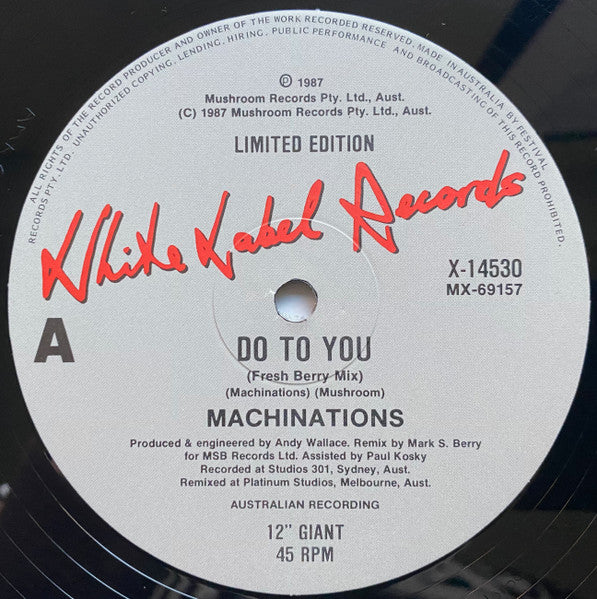 Machinations – Do To You (Fresh Berry Mix) 12" vinyl record, image 3 of 4