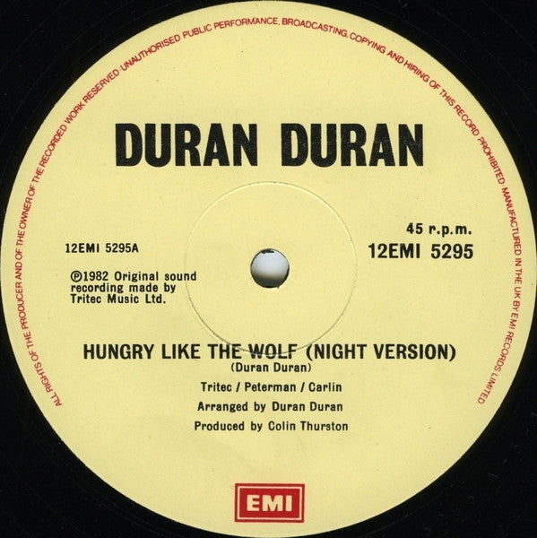 Duran Duran – Hungry Like The Wolf (Night Version) 12" vinyl record, image 3 of 4