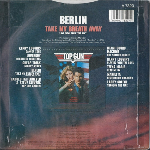 Berlin – Take My Breath Away (Love Theme From "Top Gun") 7" vinyl record, image 2 of 4
