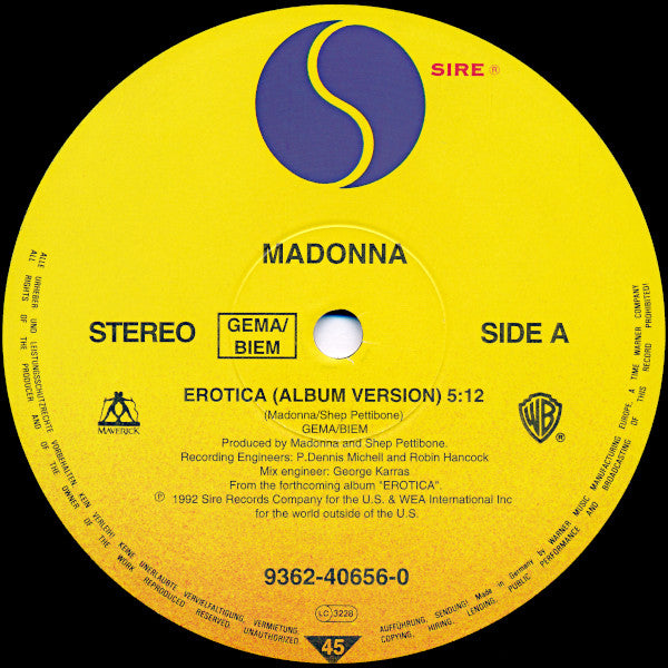 Madonna – Erotica 12" vinyl record, image 3 of 4