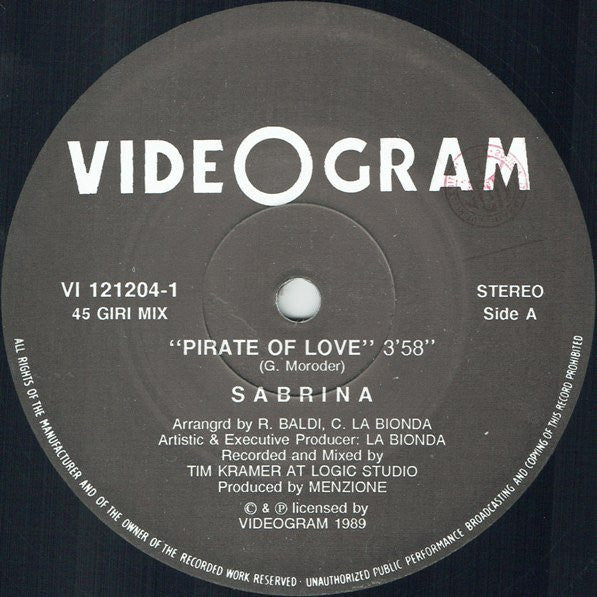 Sabrina – Pirate Of Love 12" vinyl record, image 3 of 4