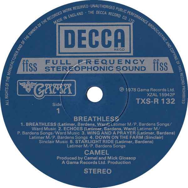 Camel – Breathless LP vinyl record, image 3 of 8