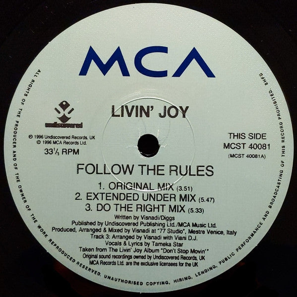 Livin' Joy – Follow The Rules 12" vinyl record, image 3 of 4
