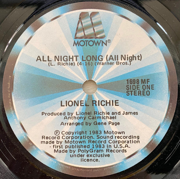 Lionel Richie – All Night Long (All Night) 7" vinyl record, image 1 of 3