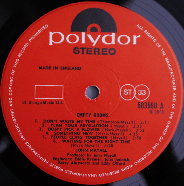John Mayall – Empty Rooms LP vinyl record, image 3 of 8