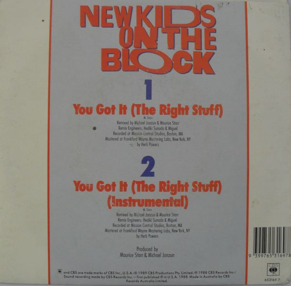 New Kids On The Block – You Got It (The Right Stuff) 7" vinyl record, image 2 of 4