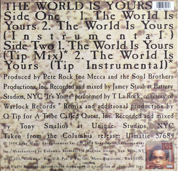 Nas – The World Is Yours 12" vinyl record, image 2 of 4