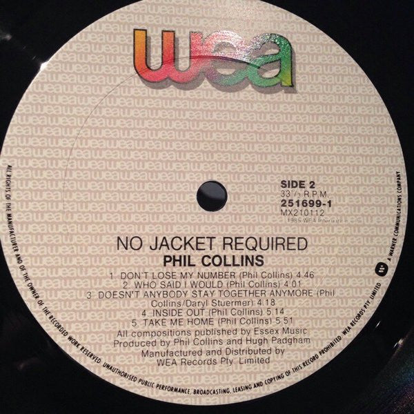 Phil Collins – No Jacket Required LP vinyl record, image 4 of 4