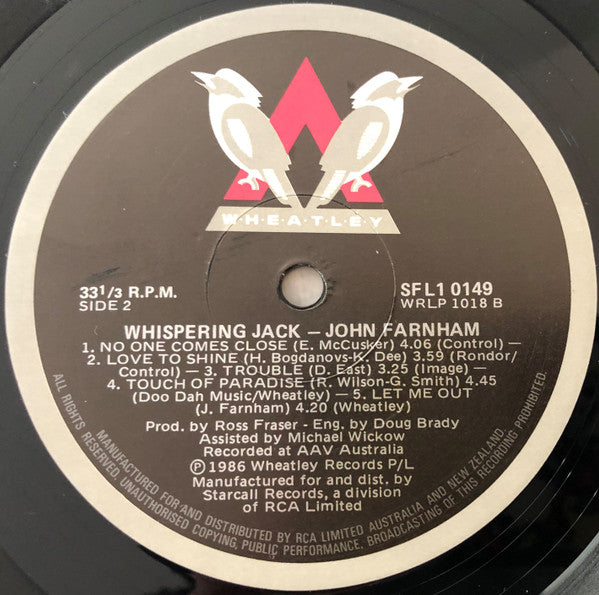 John Farnham – Whispering Jack LP vinyl record, image 5 of 5