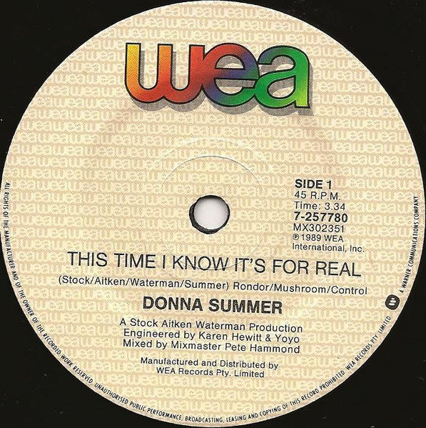 Donna Summer – This Time I Know It's For Real 7" vinyl record, image 3 of 4