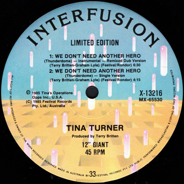 Tina Turner – We Don't Need Another Hero (Thunderdome) 12" vinyl record, image 4 of 4
