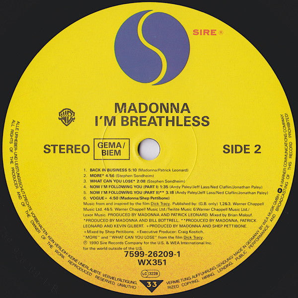 Madonna – I'm Breathless (Music From And Inspired By The Film Dick Tracy) LP vinyl record, image 4 of 10