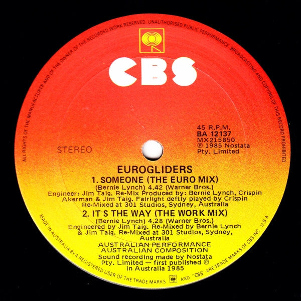 Eurogliders – We Will Together (The Mombassa Mix) 12" vinyl record, image 4 of 4