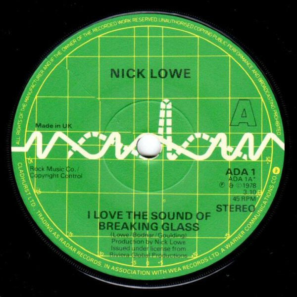 Nick Lowe – I Love The Sound Of Breaking Glass 7" vinyl record, image 3 of 4