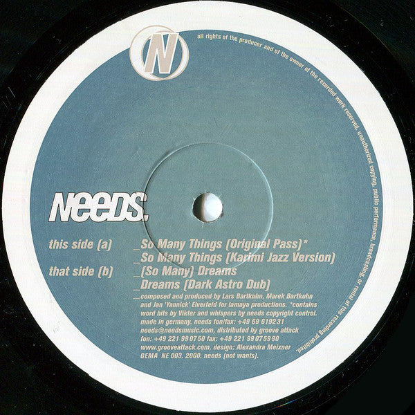 Needs – So Many Things 12" vinyl record, image 1 of 3