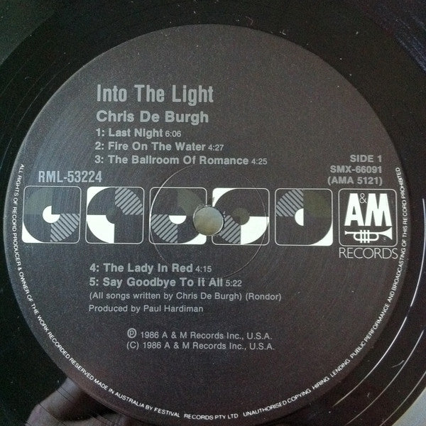 Chris de Burgh – Into The Light LP vinyl record, image 5 of 6