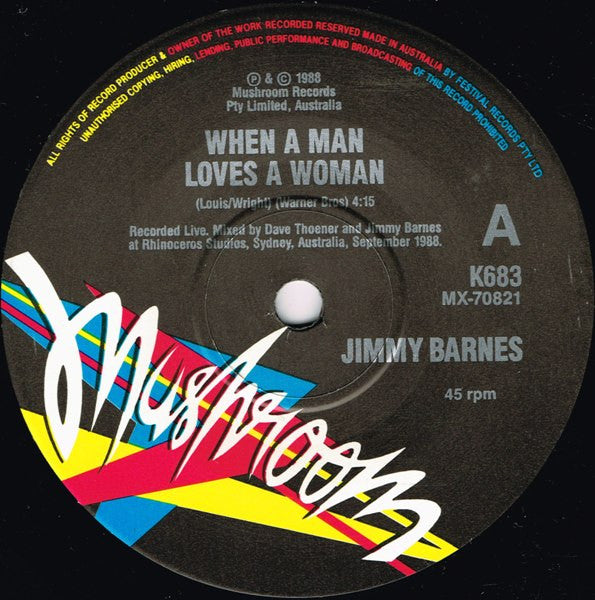 Jimmy Barnes – When A Man Loves A Woman 7" vinyl record, image 2 of 3