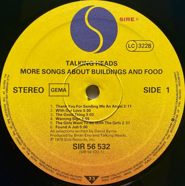 Talking Heads – More Songs About Buildings And Food LP vinyl record, image 3 of 7