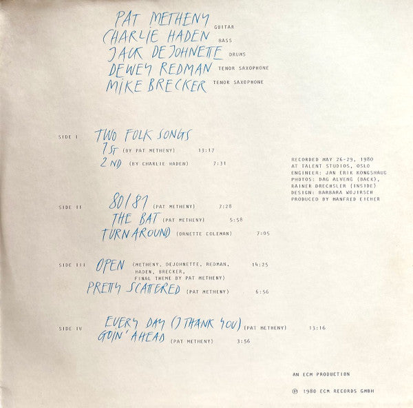 Pat Metheny, Charlie Haden, Jack DeJohnette, Dewey Redman, Michael Brecker – 80/81 (2xLP) LP vinyl record, image 3 of 10