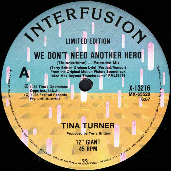 Tina Turner – We Don't Need Another Hero (Thunderdome) 12" vinyl record, image 3 of 4