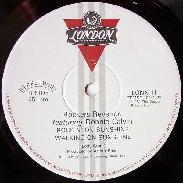 Rockers Revenge, Donnie Calvin – Walking On Sunshine 12" vinyl record, image 3 of 3