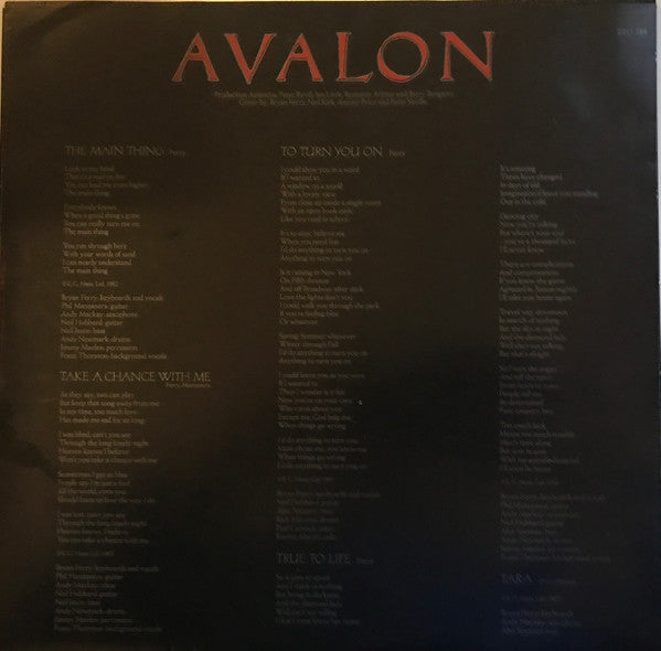 Roxy Music – Avalon LP vinyl record, image 6 of 6