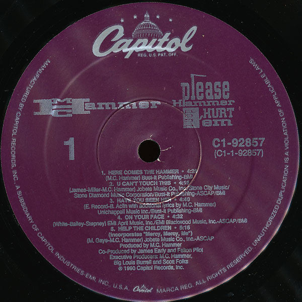 MC Hammer – Please Hammer Don't Hurt 'Em LP vinyl record, image 3 of 4