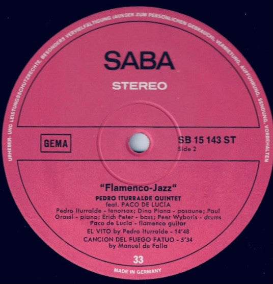 Pedro Iturralde Quintet, Paco De Lucía – Flamenco-Jazz LP vinyl record, image 6 of 6