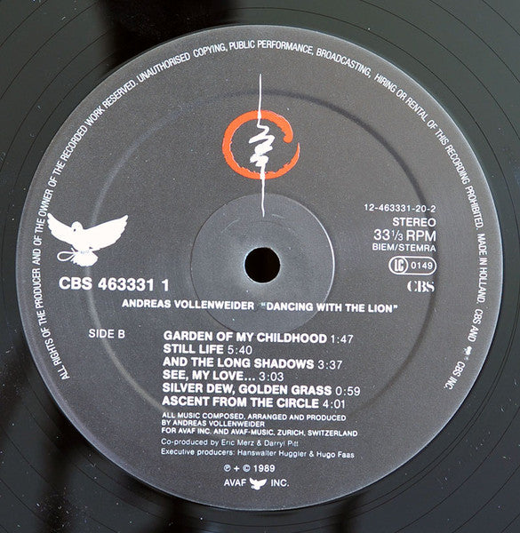 Andreas Vollenweider – Dancing With The Lion LP vinyl record, image 4 of 4