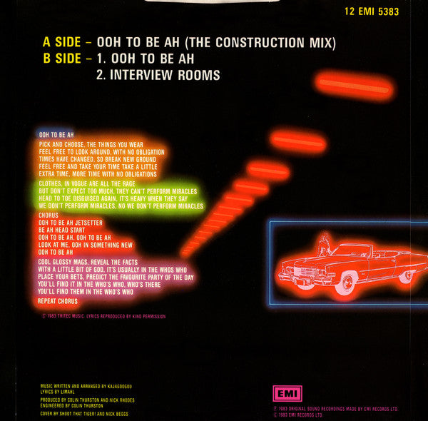 Kajagoogoo – Ooh To Be Ah (The Construction Mix) 12" vinyl record, image 2 of 4