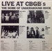 Various – Live At CBGB's - The Home Of Underground Rock (2xLP) LP vinyl record, image 2 of 10