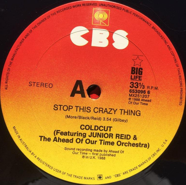 Coldcut, Junior Reid, Ahead Of Our Time Orchestra – Stop This Crazy Thing 12" vinyl record, image 3 of 4