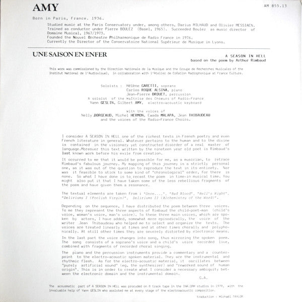 Gilbert Amy – Une Saison En Enfer LP vinyl record, image 8 of 8