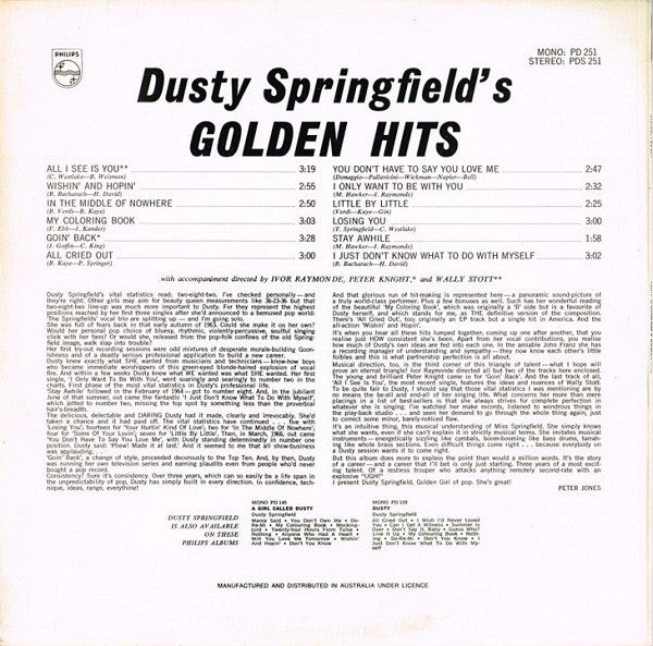Dusty Springfield – Dusty Springfield's Golden Hits LP vinyl record, image 2 of 4