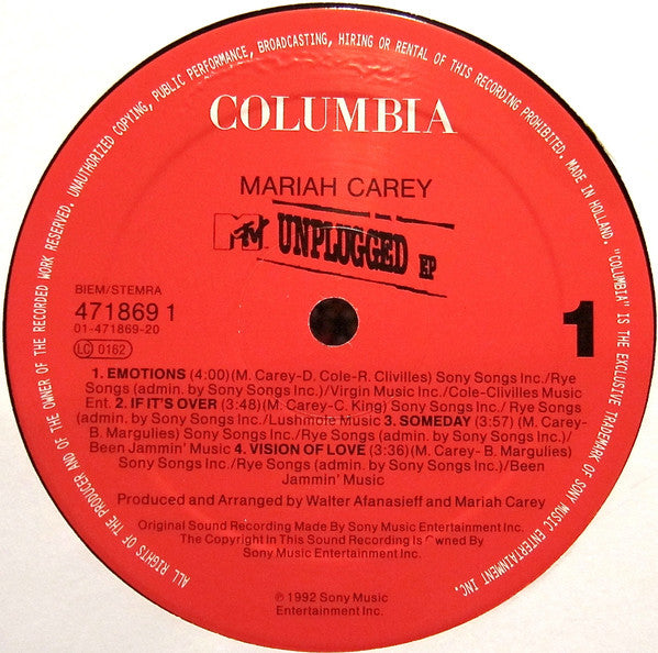 Mariah Carey – MTV Unplugged EP 12" vinyl record, image 3 of 6