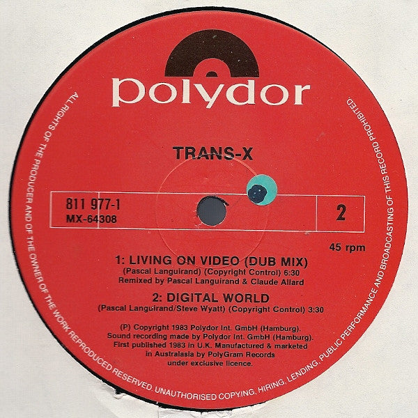 Trans-X – Living On Video ('85 Big Mix) 12" vinyl record, image 4 of 4