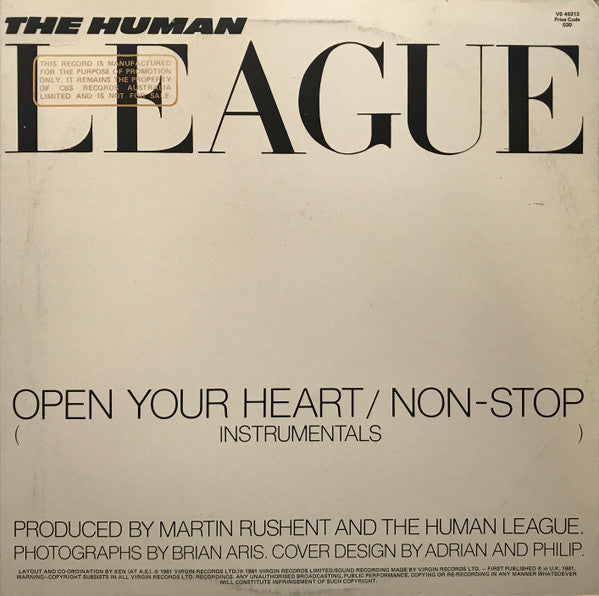 The Human League – Open Your Heart / Non-Stop 12" vinyl record, image 2 of 4