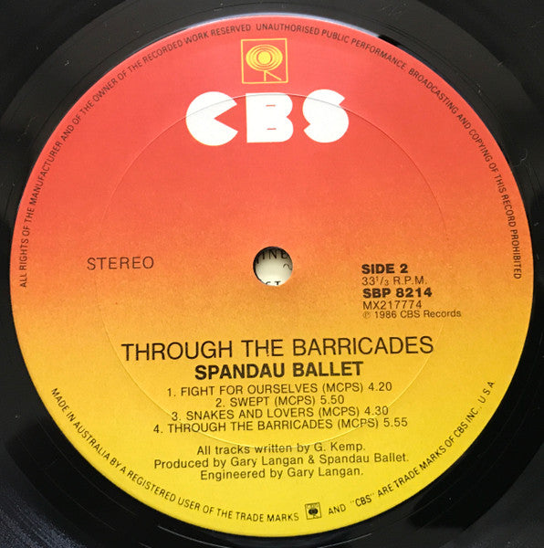 Spandau Ballet – Through The Barricades LP vinyl record, image 6 of 6