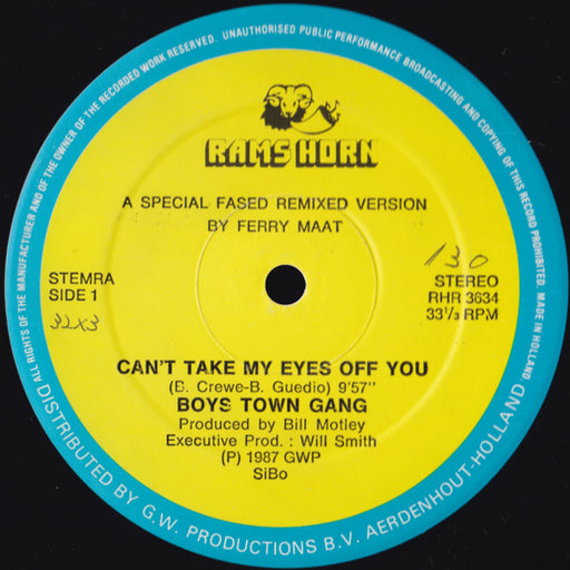 Boys Town Gang – Can't Take My Eyes Off You (A Special Fased Remixed Version) 12" vinyl record, image 1 of 2