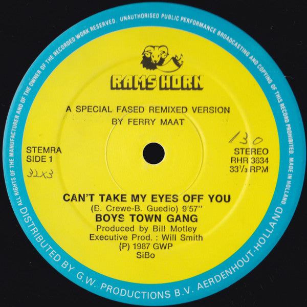 Boys Town Gang – Can't Take My Eyes Off You (A Special Fased Remixed Version) 12" vinyl record, image 1 of 2