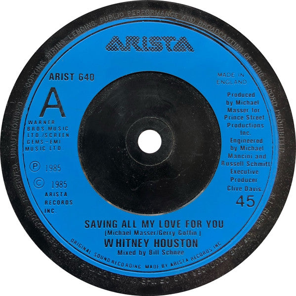 Whitney Houston – Saving All My Love For You 7" vinyl record, image 3 of 4