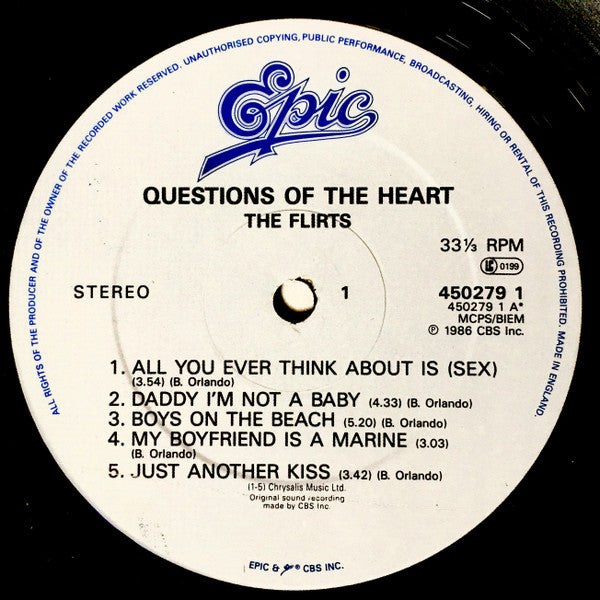 The Flirts – Questions Of The Heart LP vinyl record, image 3 of 4
