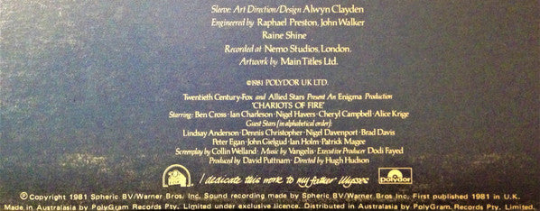 Vangelis – Chariots Of Fire LP vinyl record, image 3 of 4