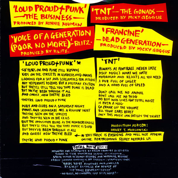The Business, The Gonads, Blitz, Dead Generation – Total Noise #1 7" vinyl record, image 2 of 3