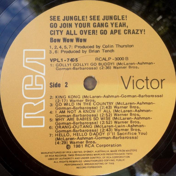 Bow Wow Wow – See Jungle! See Jungle! Go Join Your Gang Yeah, City All Over! Go Ape Crazy! LP vinyl record, image 4 of 4
