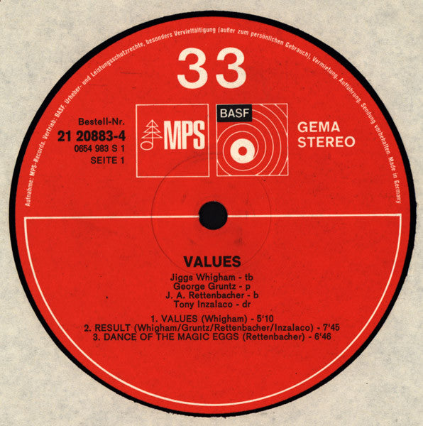 Jiggs Whigham – Values LP vinyl record, image 2 of 3