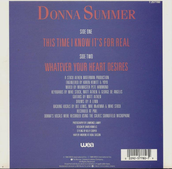 Donna Summer – This Time I Know It's For Real 7" vinyl record, image 2 of 4