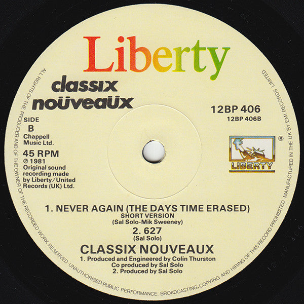 Classix Nouveaux – Never Again... 12" vinyl record, image 4 of 4